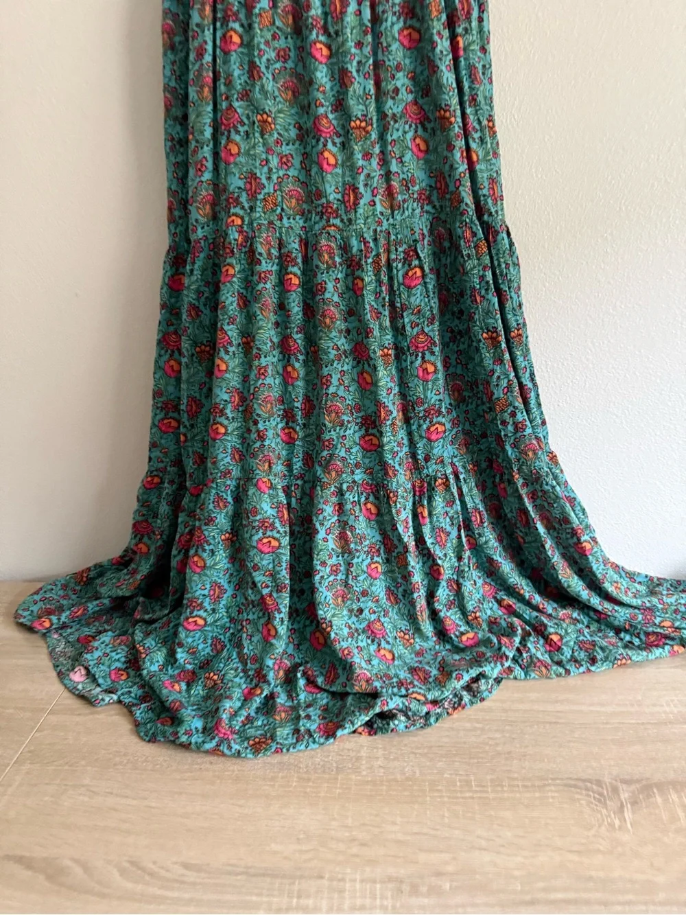 Natural Life Maddie Maxi Dress Turquoise Pink Fan Floral Sz L - Picture 7 of 7